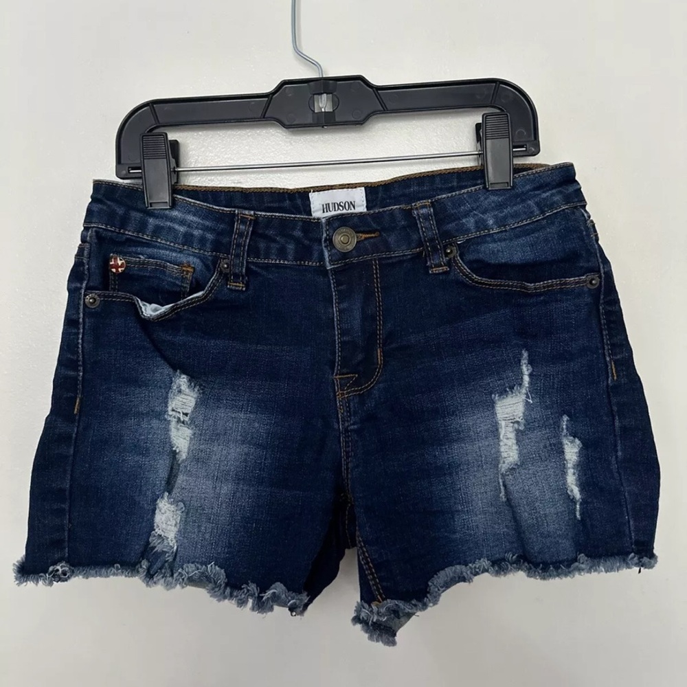 Hudson Girls Denim Jean Shorts Size 14 Stretch Distressed Cutoff Frayed Blue